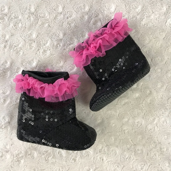 Hobby Lobby Other - Hobby Lobby Baby Girl Boots Black Sequin Pink